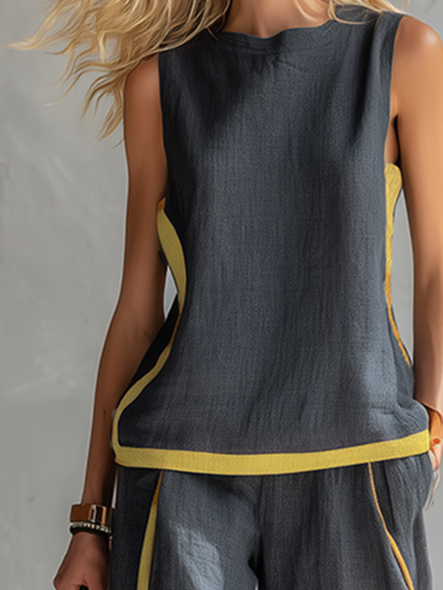 Leila – Conjunto de chaleco y pantalon de algodón y lino