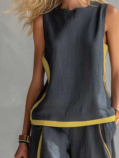 Leila – Conjunto de chaleco y pantalon de algodón y lino