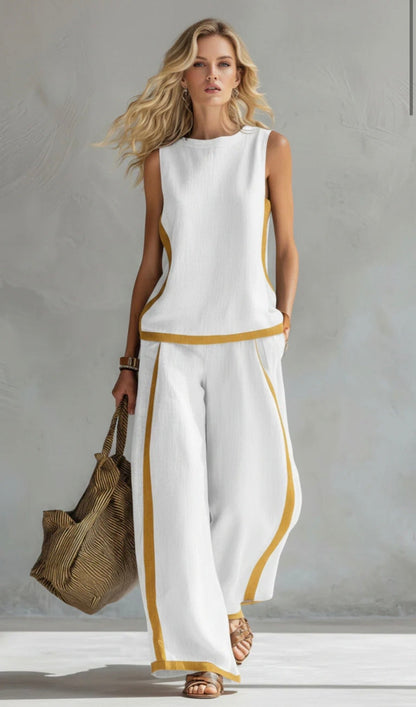 Leila – Conjunto de chaleco y pantalon de algodón y lino