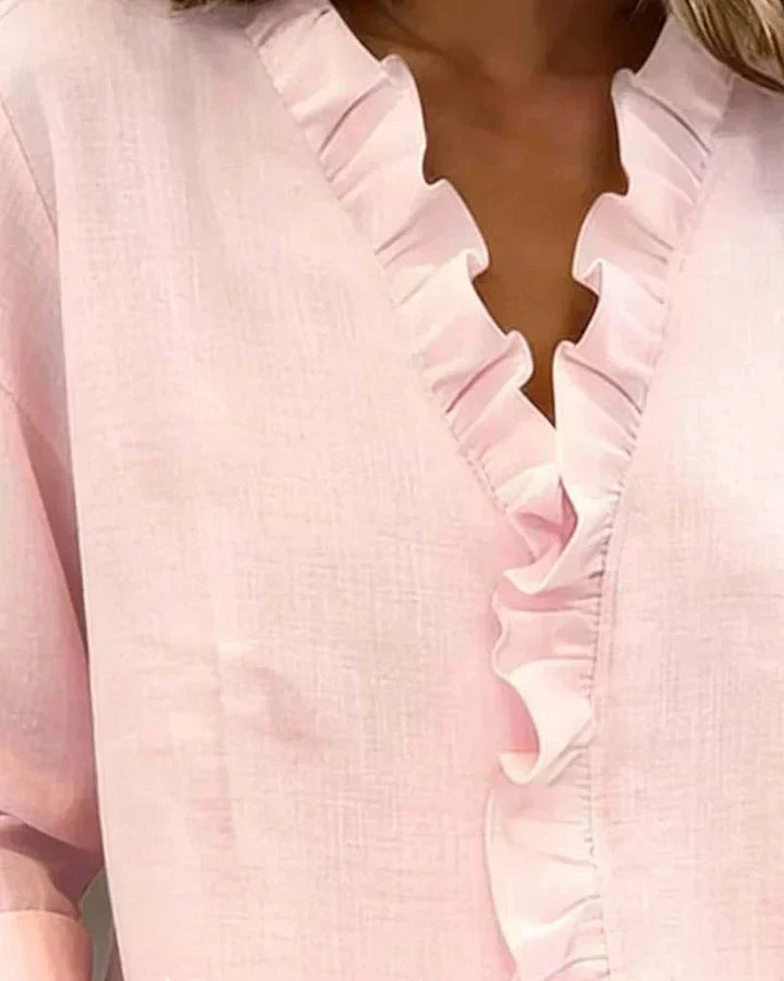 Alexia - Blusa Elegante Con Escote En V y Volantes