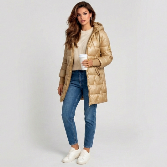 Claudia - Chaqueta acolchada larga y cálida con capucha