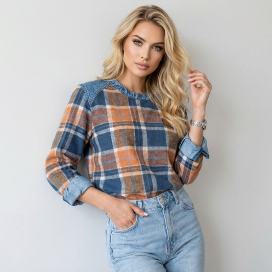 Sudadera Vintage Con Estampado de Cuadros.