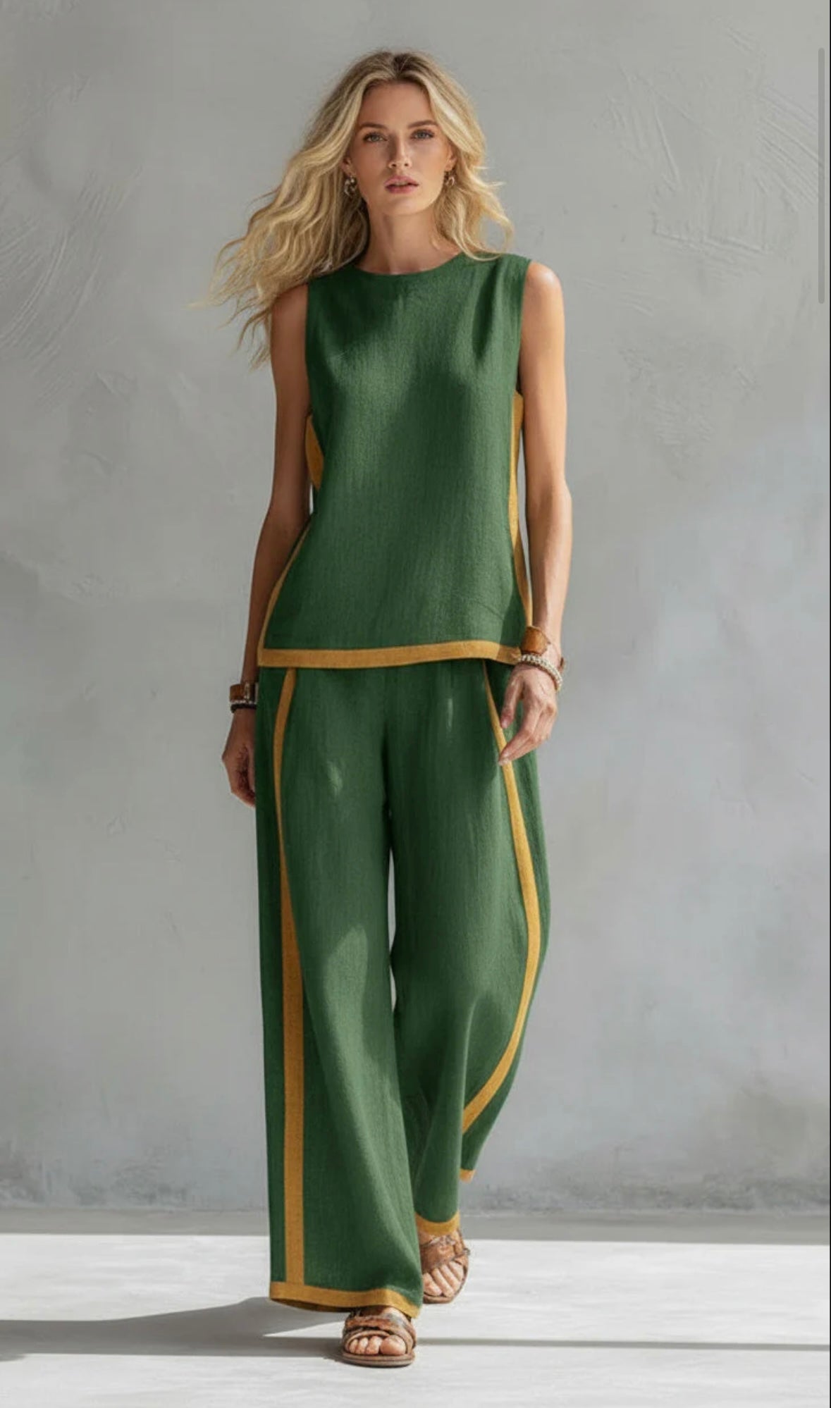 Leila – Conjunto de chaleco y pantalon de algodón y lino