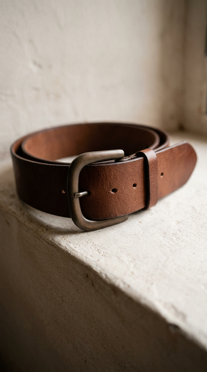 Vestido largo plisado de lino — Cinturón de cuero incluido